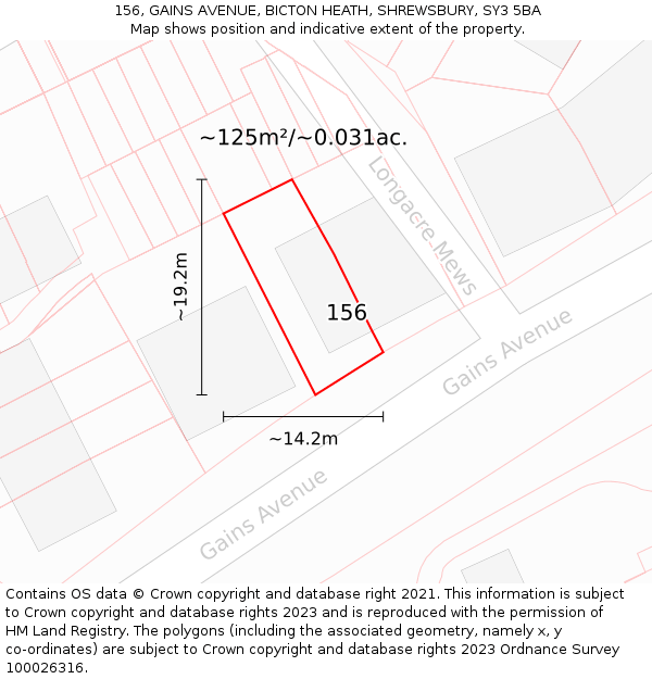 156, GAINS AVENUE, BICTON HEATH, SHREWSBURY, SY3 5BA: Plot and title map