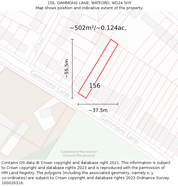 156, GAMMONS LANE, WATFORD, WD24 5HY: Plot and title map