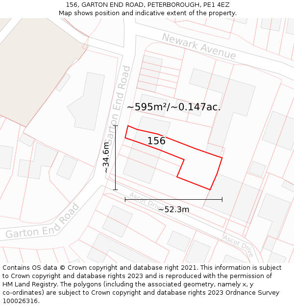 156, GARTON END ROAD, PETERBOROUGH, PE1 4EZ: Plot and title map