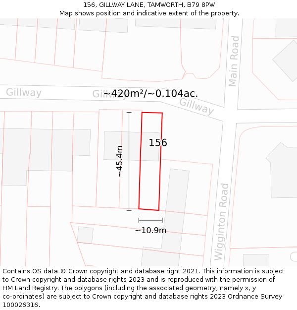 156, GILLWAY LANE, TAMWORTH, B79 8PW: Plot and title map