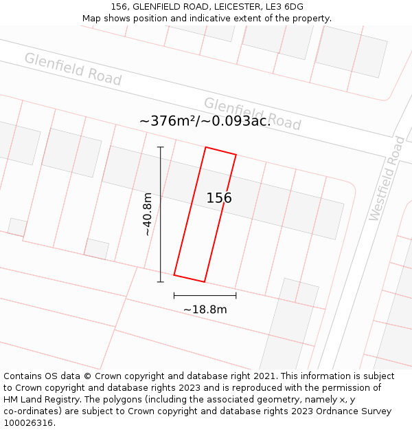 156, GLENFIELD ROAD, LEICESTER, LE3 6DG: Plot and title map