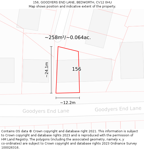 156, GOODYERS END LANE, BEDWORTH, CV12 0HU: Plot and title map