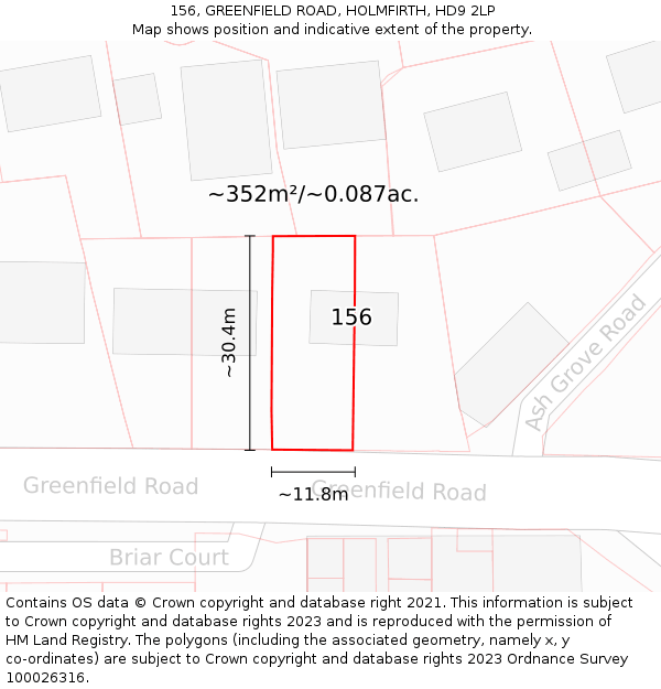 156, GREENFIELD ROAD, HOLMFIRTH, HD9 2LP: Plot and title map