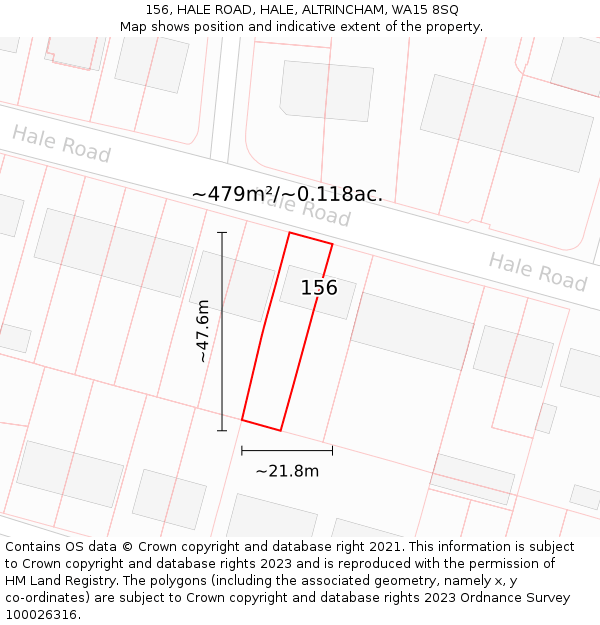 156, HALE ROAD, HALE, ALTRINCHAM, WA15 8SQ: Plot and title map