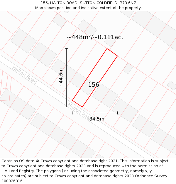 156, HALTON ROAD, SUTTON COLDFIELD, B73 6NZ: Plot and title map