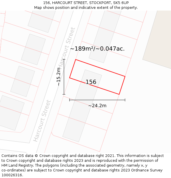 156, HARCOURT STREET, STOCKPORT, SK5 6UP: Plot and title map