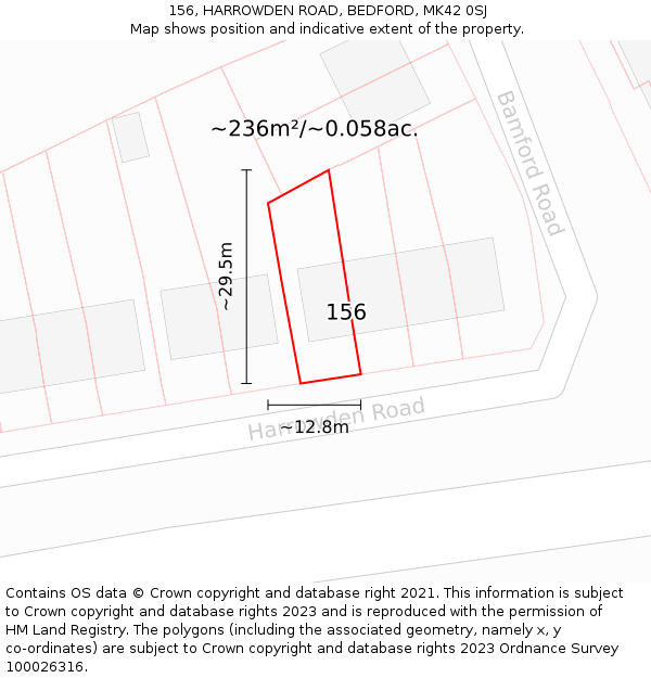 156, HARROWDEN ROAD, BEDFORD, MK42 0SJ: Plot and title map