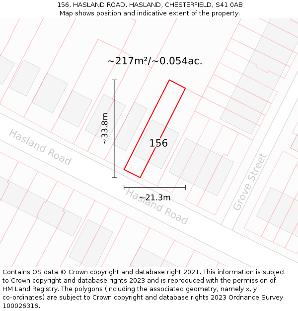 156, HASLAND ROAD, HASLAND, CHESTERFIELD, S41 0AB: Plot and title map