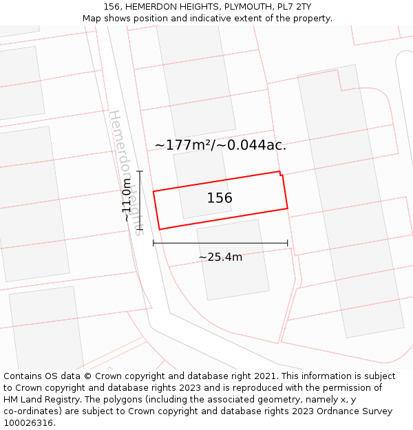 156, HEMERDON HEIGHTS, PLYMOUTH, PL7 2TY: Plot and title map