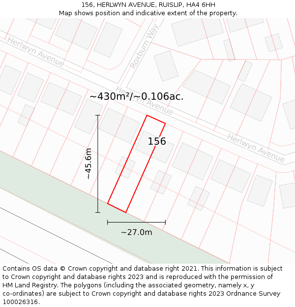 156, HERLWYN AVENUE, RUISLIP, HA4 6HH: Plot and title map