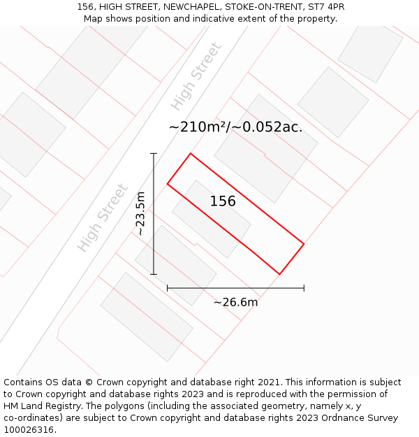 156, HIGH STREET, NEWCHAPEL, STOKE-ON-TRENT, ST7 4PR: Plot and title map