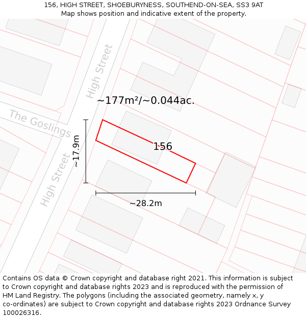 156, HIGH STREET, SHOEBURYNESS, SOUTHEND-ON-SEA, SS3 9AT: Plot and title map