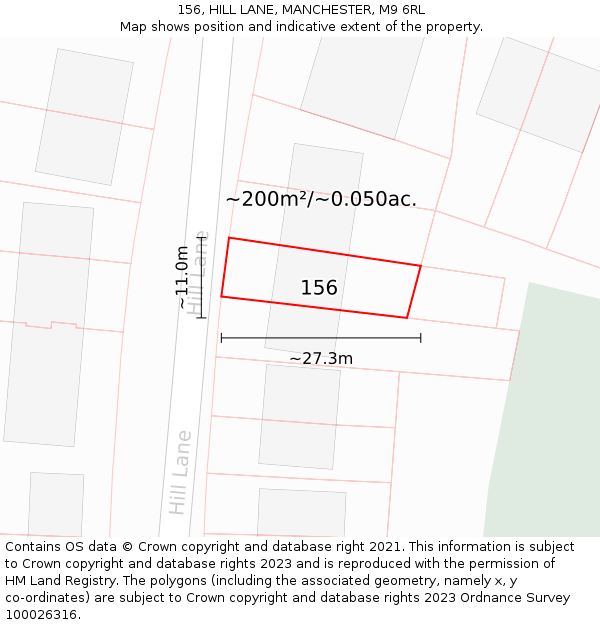 156, HILL LANE, MANCHESTER, M9 6RL: Plot and title map