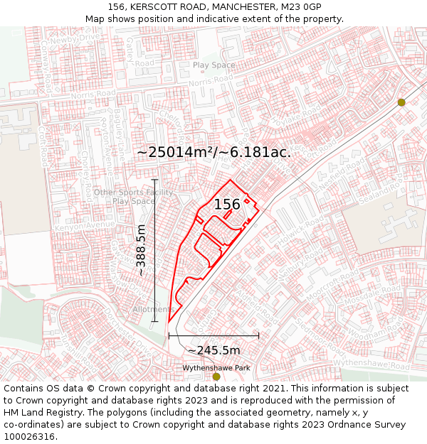 156, KERSCOTT ROAD, MANCHESTER, M23 0GP: Plot and title map