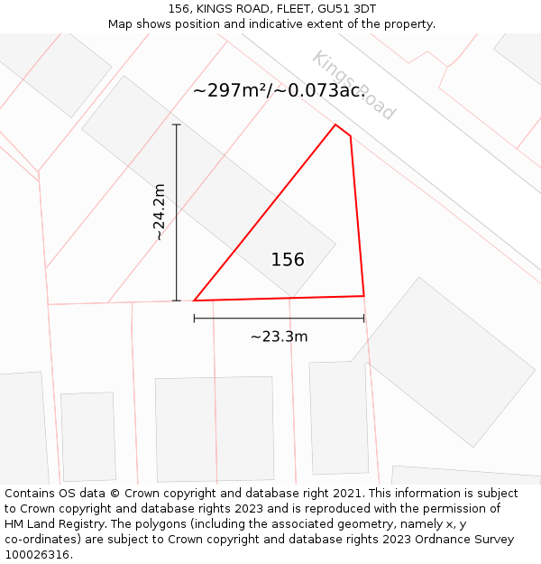 156, KINGS ROAD, FLEET, GU51 3DT: Plot and title map