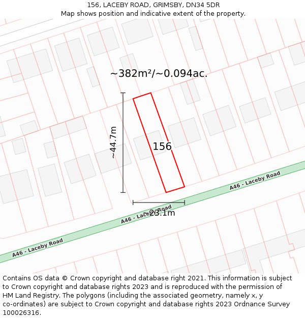 156, LACEBY ROAD, GRIMSBY, DN34 5DR: Plot and title map