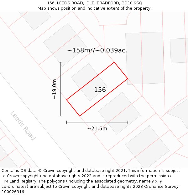 156, LEEDS ROAD, IDLE, BRADFORD, BD10 9SQ: Plot and title map