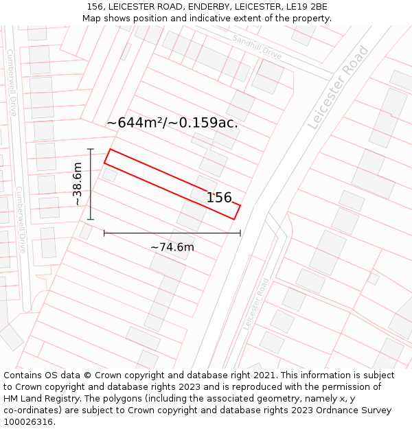 156, LEICESTER ROAD, ENDERBY, LEICESTER, LE19 2BE: Plot and title map