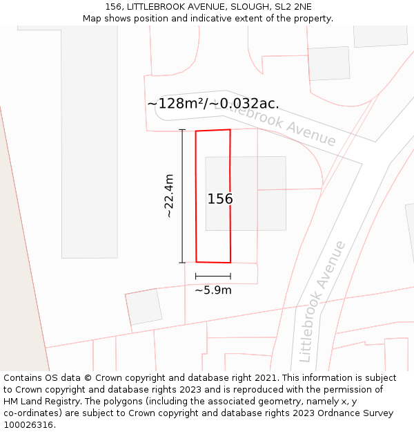 156, LITTLEBROOK AVENUE, SLOUGH, SL2 2NE: Plot and title map