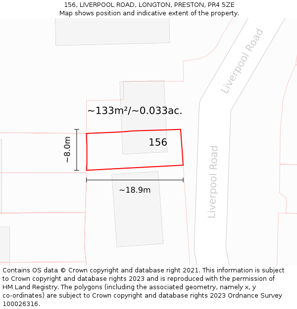 156, LIVERPOOL ROAD, LONGTON, PRESTON, PR4 5ZE: Plot and title map