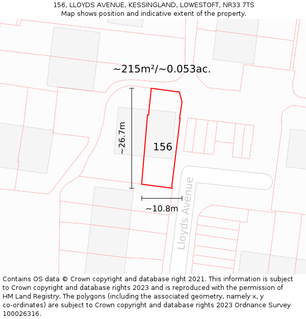 156, LLOYDS AVENUE, KESSINGLAND, LOWESTOFT, NR33 7TS: Plot and title map