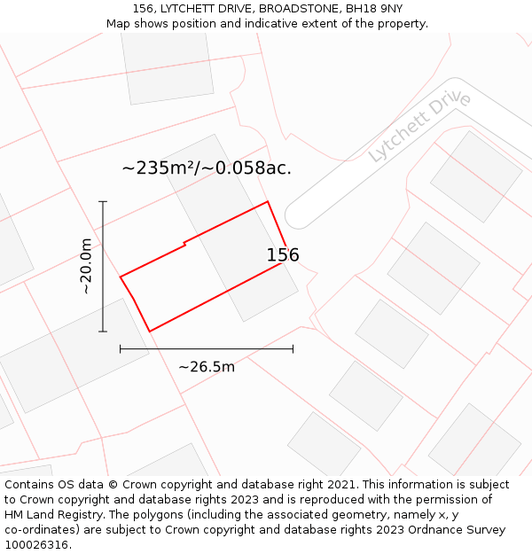 156, LYTCHETT DRIVE, BROADSTONE, BH18 9NY: Plot and title map