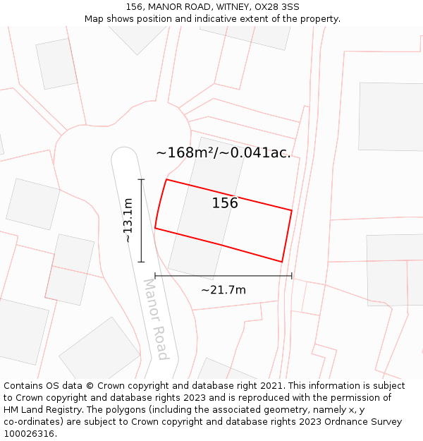 156, MANOR ROAD, WITNEY, OX28 3SS: Plot and title map