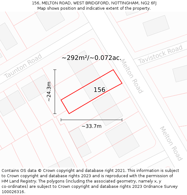 156, MELTON ROAD, WEST BRIDGFORD, NOTTINGHAM, NG2 6FJ: Plot and title map