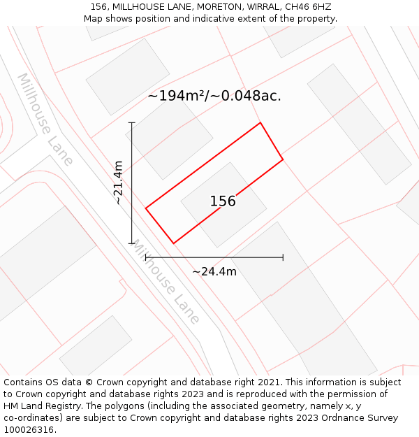 156, MILLHOUSE LANE, MORETON, WIRRAL, CH46 6HZ: Plot and title map