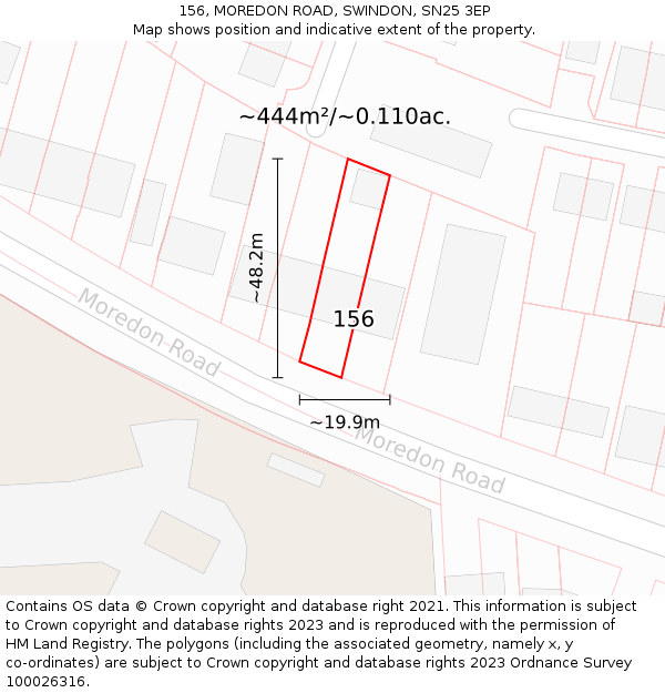 156, MOREDON ROAD, SWINDON, SN25 3EP: Plot and title map