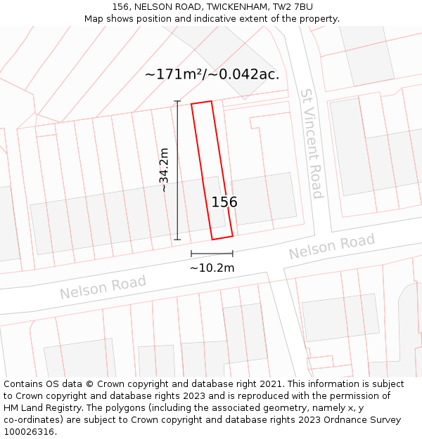 156, NELSON ROAD, TWICKENHAM, TW2 7BU: Plot and title map