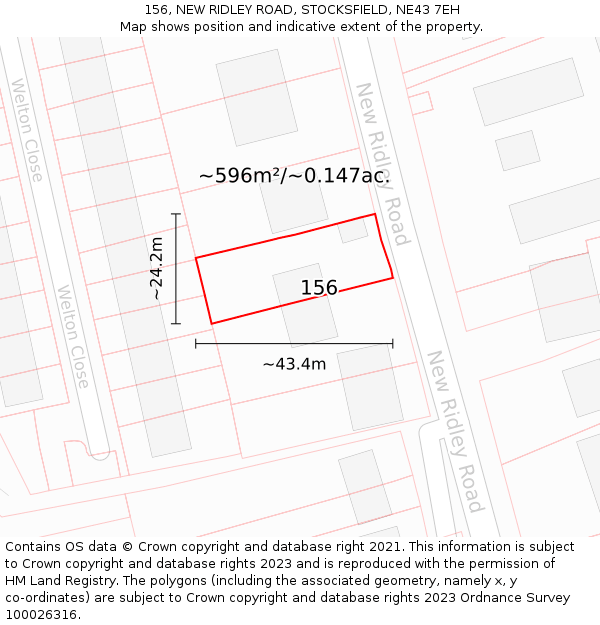 156, NEW RIDLEY ROAD, STOCKSFIELD, NE43 7EH: Plot and title map