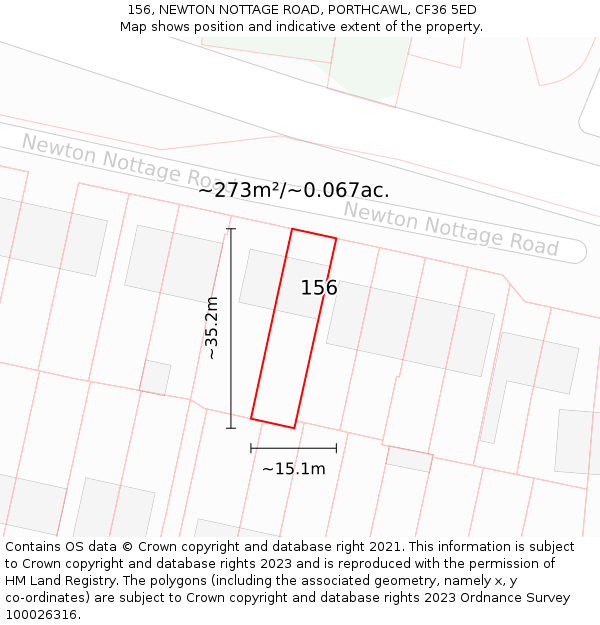 156, NEWTON NOTTAGE ROAD, PORTHCAWL, CF36 5ED: Plot and title map