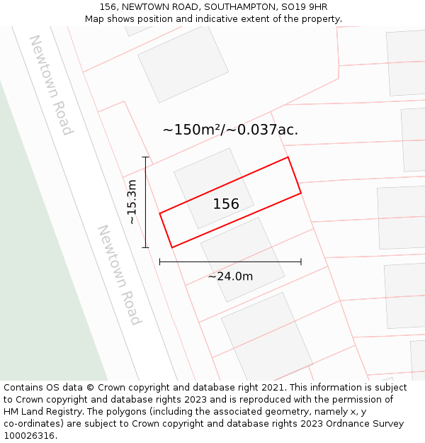 156, NEWTOWN ROAD, SOUTHAMPTON, SO19 9HR: Plot and title map