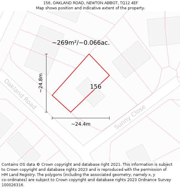 156, OAKLAND ROAD, NEWTON ABBOT, TQ12 4EF: Plot and title map