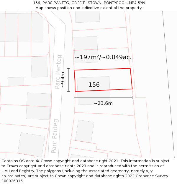 156, PARC PANTEG, GRIFFITHSTOWN, PONTYPOOL, NP4 5YN: Plot and title map