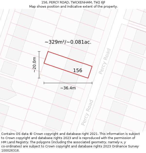 156, PERCY ROAD, TWICKENHAM, TW2 6JF: Plot and title map