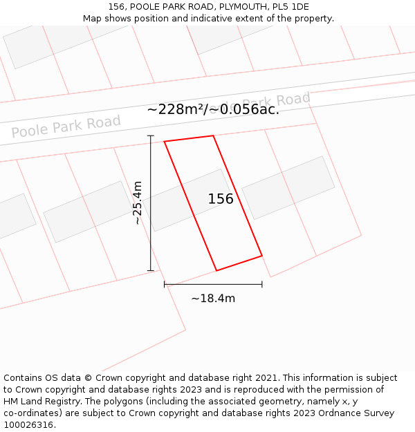 156, POOLE PARK ROAD, PLYMOUTH, PL5 1DE: Plot and title map