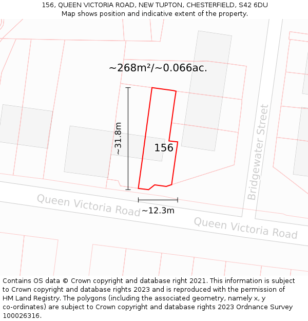 156, QUEEN VICTORIA ROAD, NEW TUPTON, CHESTERFIELD, S42 6DU: Plot and title map