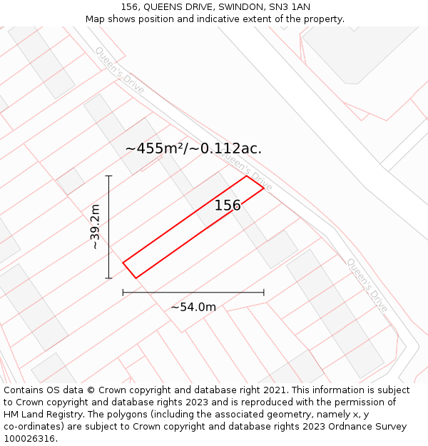 156, QUEENS DRIVE, SWINDON, SN3 1AN: Plot and title map