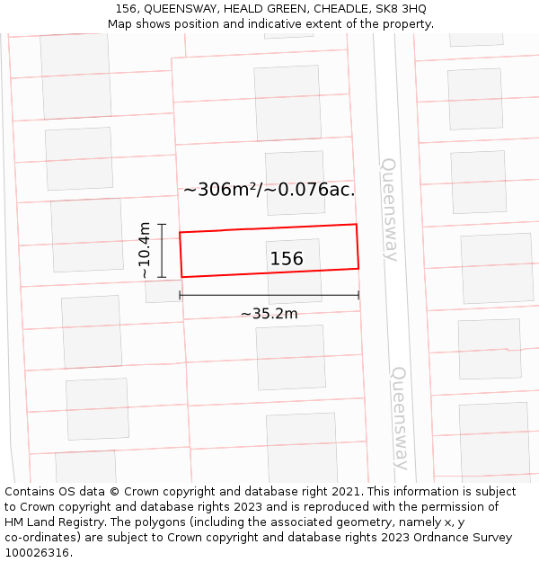 156, QUEENSWAY, HEALD GREEN, CHEADLE, SK8 3HQ: Plot and title map