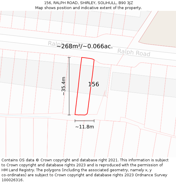 156, RALPH ROAD, SHIRLEY, SOLIHULL, B90 3JZ: Plot and title map