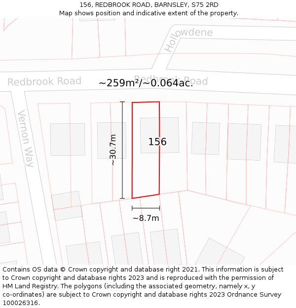 156, REDBROOK ROAD, BARNSLEY, S75 2RD: Plot and title map