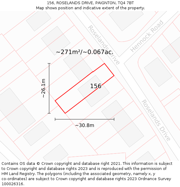 156, ROSELANDS DRIVE, PAIGNTON, TQ4 7BT: Plot and title map