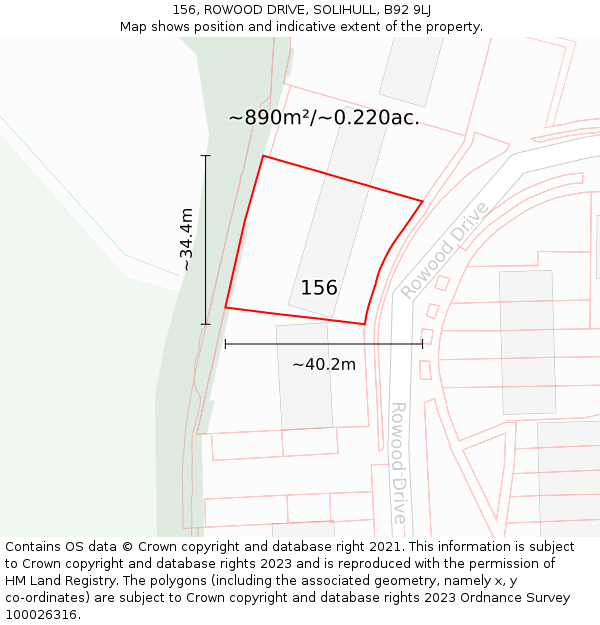 156, ROWOOD DRIVE, SOLIHULL, B92 9LJ: Plot and title map