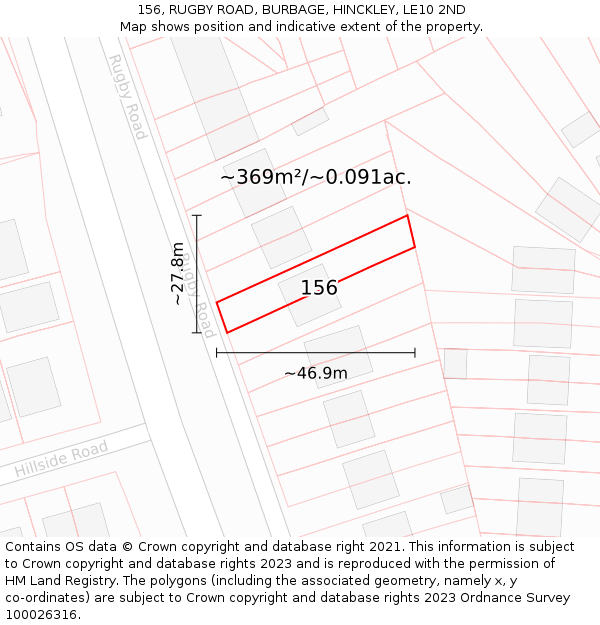 156, RUGBY ROAD, BURBAGE, HINCKLEY, LE10 2ND: Plot and title map