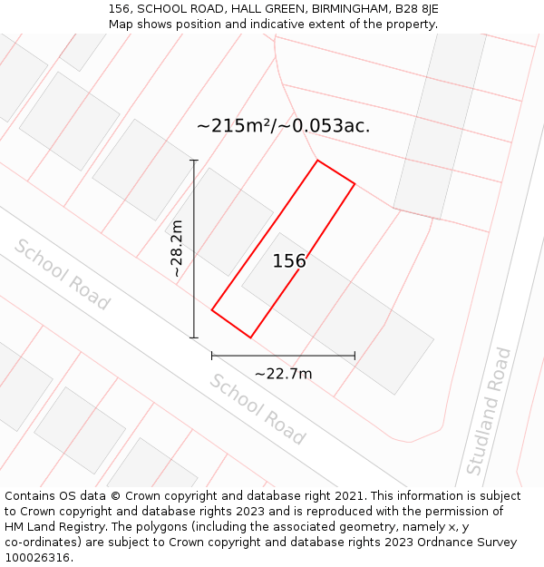 156, SCHOOL ROAD, HALL GREEN, BIRMINGHAM, B28 8JE: Plot and title map