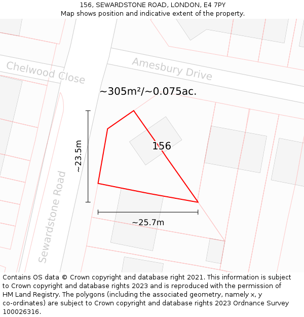 156, SEWARDSTONE ROAD, LONDON, E4 7PY: Plot and title map