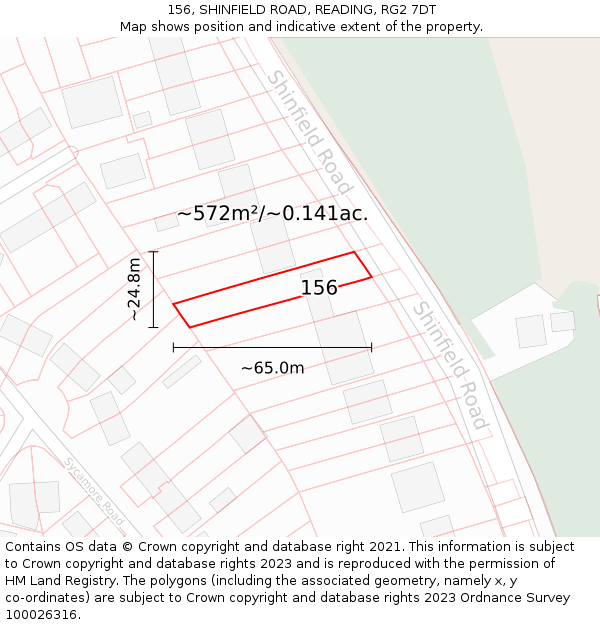 156, SHINFIELD ROAD, READING, RG2 7DT: Plot and title map