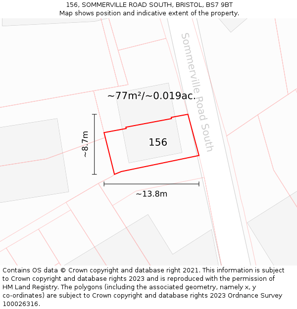 156, SOMMERVILLE ROAD SOUTH, BRISTOL, BS7 9BT: Plot and title map